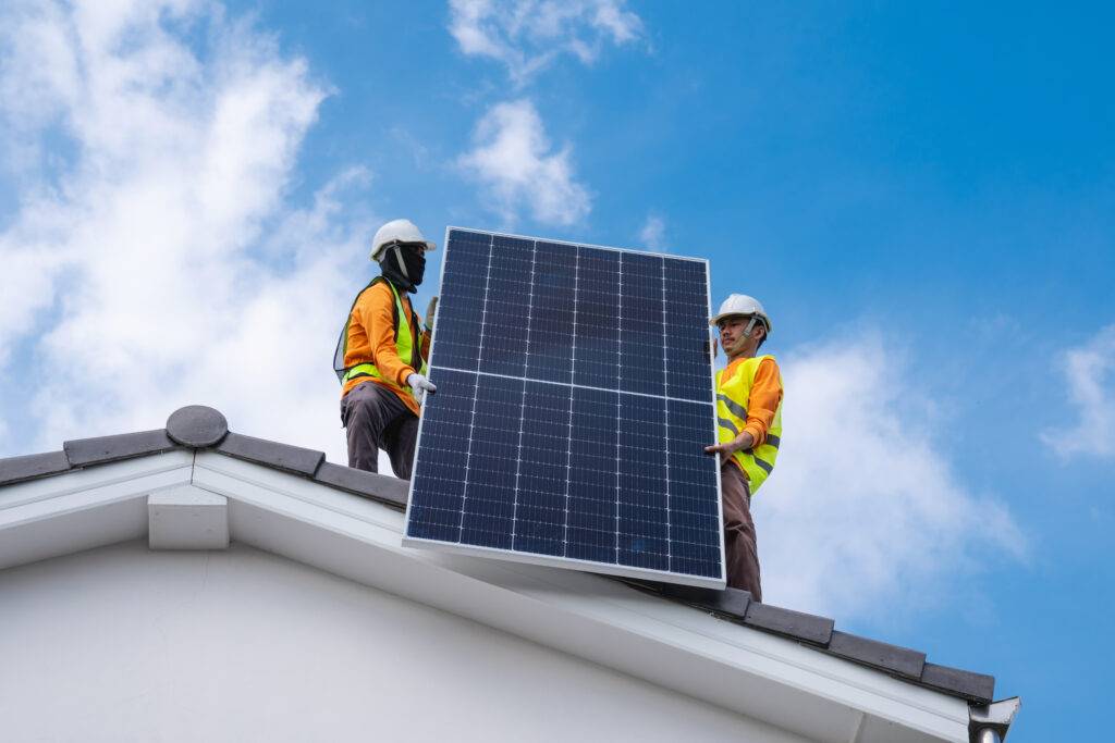 service engineer installing solar cell on the roof 2023 11 27 05 32 40 utc